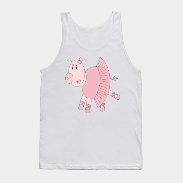 Pink Ballerina Pig In Tutu Digital Art | Melanie Jensen Illustrations Tank Top by illusima